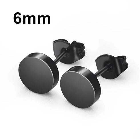 2 Pairs Of 316L Surgical-Steel Black & Silver Flat Round Men Women Stud Earrings